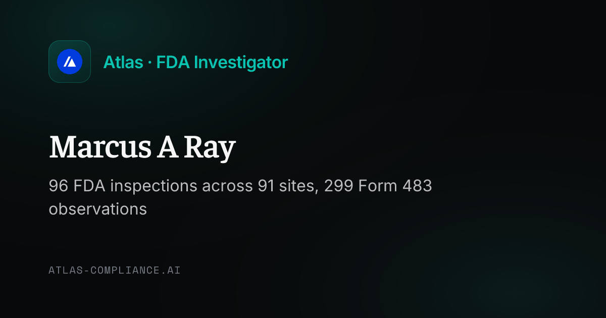 Marcus A Ray, FDA Investigator: Inspection Record & 483 Findings · Atlas